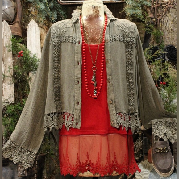 Sweaters - Grayish Green Lace Jacket